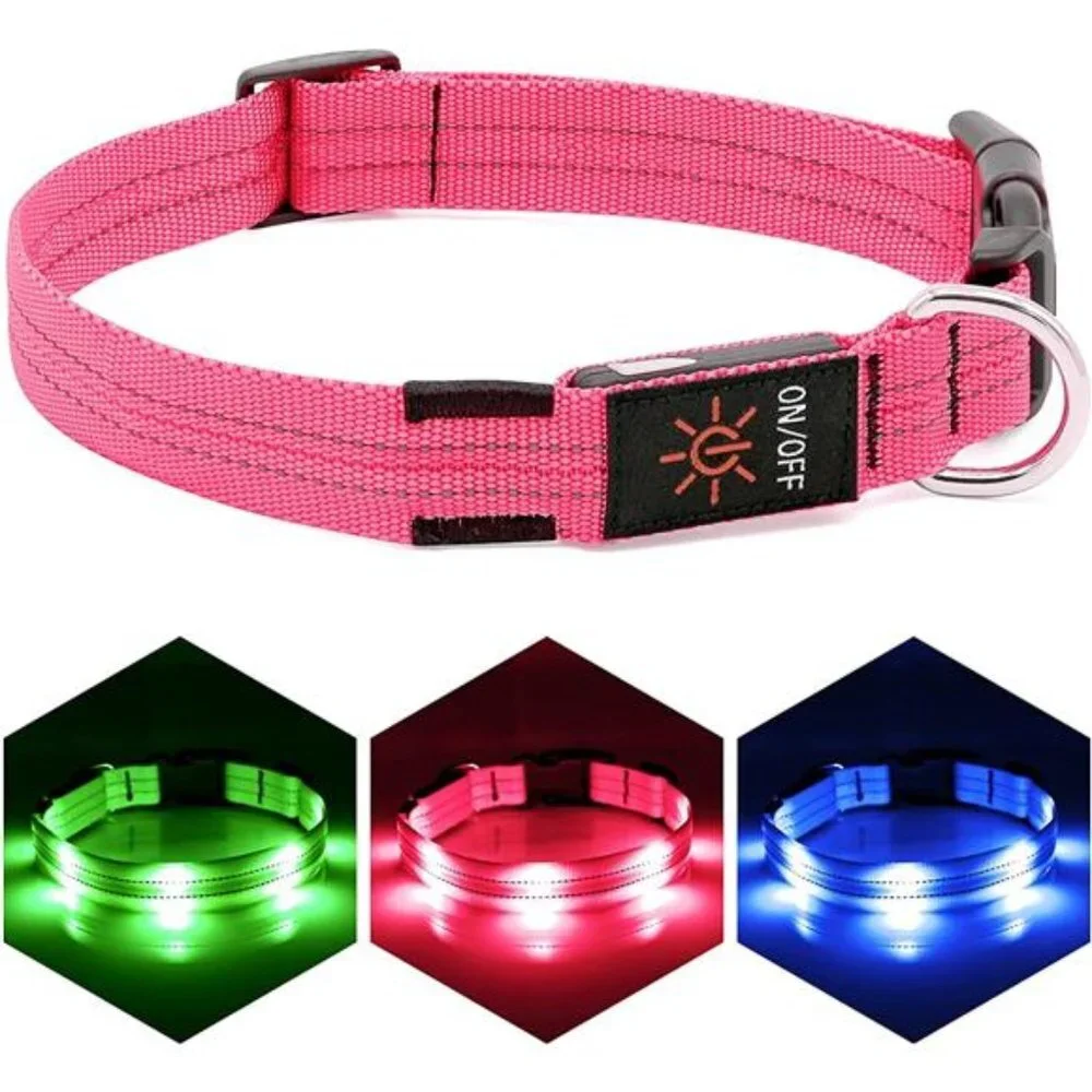 Led Dog Collar, Rechargeable Light Up Collar Waterproof, Pink